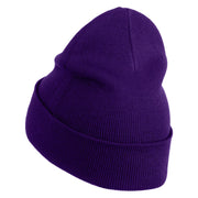 Smiling Bumble Bee Insect iron on Patched 12 Inch Long Knitted Beanie - Purple OSFM