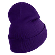 Smiling Bumble Bee Insect iron on Patched 12 Inch Long Knitted Beanie - Purple OSFM