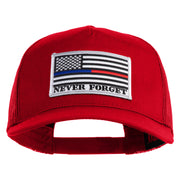 Silver USA Flag Never Forget Blue Red Line Patched Solid Cotton Twill 5 panel Mesh Back Cap - Red OSFM