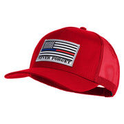 Silver USA Flag Never Forget Blue Red Line Patched Solid Cotton Twill 5 panel Mesh Back Cap - Red OSFM