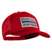 Silver USA Flag Never Forget Blue Red Line Patched Solid Cotton Twill 5 panel Mesh Back Cap - Red OSFM