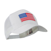 6 Panel Mesh American Flag White Patch Cap