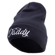 Daddy With Glasses Embroidered 12 Inch Long Knitted Beanie - Black OSFM