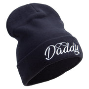 Daddy With Glasses Embroidered 12 Inch Long Knitted Beanie - Black OSFM