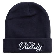 Daddy With Glasses Embroidered 12 Inch Long Knitted Beanie - Black OSFM