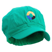 Number 0 Embroidered Cotton Elastic Newsboy Cap - Lime OSFM