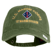 U.S. Marine Corps 1st Marine Division Embroidered Washed Solid Pigment Dyed Cotton Twill Brass Buckle Cap - Olive OSFM
