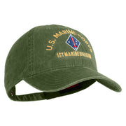 U.S. Marine Corps 1st Marine Division Embroidered Washed Solid Pigment Dyed Cotton Twill Brass Buckle Cap - Olive OSFM
