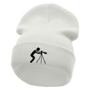 Ready to Shoot Embroidered 12 Inch Long Knitted Beanie - White OSFM