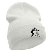 Ready to Shoot Embroidered 12 Inch Long Knitted Beanie - White OSFM