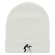 Ready to Shoot Embroidered 12 Inch Long Knitted Beanie - White OSFM