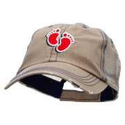 Baby Foot Print Embroidered Low Profile Special Cotton Mesh Cap - Khaki OSFM