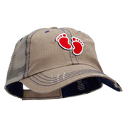 Baby Foot Print Embroidered Low Profile Special Cotton Mesh Cap - Khaki OSFM