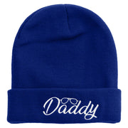 Daddy With Glasses Embroidered 12 Inch Long Knitted Beanie - Royal OSFM