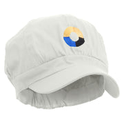 Number 0 Embroidered Cotton Elastic Newsboy Cap - White OSFM