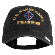 U.S. Marine Corps 1st Marine Division Embroidered Washed Solid Pigment Dyed Cotton Twill Brass Buckle Cap - Black OSFM
