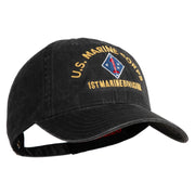 U.S. Marine Corps 1st Marine Division Embroidered Washed Solid Pigment Dyed Cotton Twill Brass Buckle Cap - Black OSFM