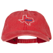 Texas with Map Outline Embroidered Washed Cotton Twill Cap