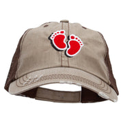 Baby Foot Print Embroidered Low Profile Special Cotton Mesh Cap - Khaki-Brown OSFM