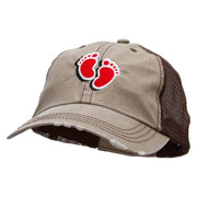 Baby Foot Print Embroidered Low Profile Special Cotton Mesh Cap - Khaki-Brown OSFM