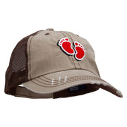 Baby Foot Print Embroidered Low Profile Special Cotton Mesh Cap - Khaki-Brown OSFM