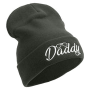 Daddy With Glasses Embroidered 12 Inch Long Knitted Beanie - Dk-Grey OSFM