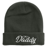 Daddy With Glasses Embroidered 12 Inch Long Knitted Beanie - Dk-Grey OSFM