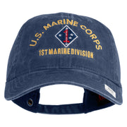 U.S. Marine Corps 1st Marine Division Embroidered Washed Solid Pigment Dyed Cotton Twill Brass Buckle Cap - Navy OSFM