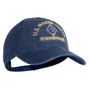 U.S. Marine Corps 1st Marine Division Embroidered Washed Solid Pigment Dyed Cotton Twill Brass Buckle Cap - Navy OSFM