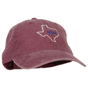 Texas with Map Outline Embroidered Washed Cotton Twill Cap