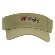 I Love Rugby Embroidered Cotton Twill Sun Visor - Khaki OSFM