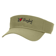 I Love Rugby Embroidered Cotton Twill Sun Visor - Khaki OSFM