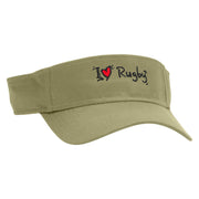 I Love Rugby Embroidered Cotton Twill Sun Visor - Khaki OSFM