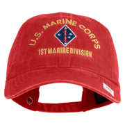 U.S. Marine Corps 1st Marine Division Embroidered Washed Solid Pigment Dyed Cotton Twill Brass Buckle Cap - Red OSFM