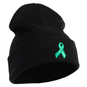 Green Awareness Iron on Embroidered Patched 12 Inch Long Knitted Beanie - Black OSFM