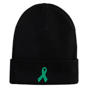 Green Awareness Iron on Embroidered Patched 12 Inch Long Knitted Beanie - Black OSFM
