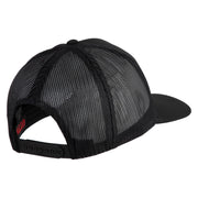 USA Flag EMT Silver Blue Red Patched Solid Cotton Twill 5 panel Mesh Back Cap - Black OSFM