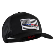 USA Flag EMT Silver Blue Red Patched Solid Cotton Twill 5 panel Mesh Back Cap - Black OSFM
