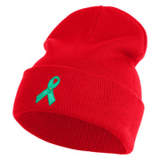Green Awareness Iron on Embroidered Patched 12 Inch Long Knitted Beanie - Red OSFM