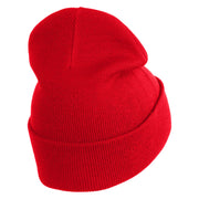 Green Awareness Iron on Embroidered Patched 12 Inch Long Knitted Beanie - Red OSFM
