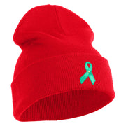 Green Awareness Iron on Embroidered Patched 12 Inch Long Knitted Beanie - Red OSFM