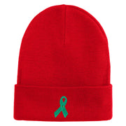 Green Awareness Iron on Embroidered Patched 12 Inch Long Knitted Beanie - Red OSFM