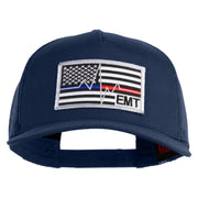 USA Flag EMT Silver Blue Red Patched Solid Cotton Twill 5 panel Mesh Back Cap - Navy OSFM