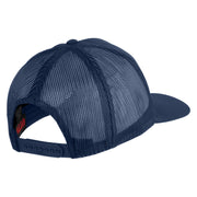 USA Flag EMT Silver Blue Red Patched Solid Cotton Twill 5 panel Mesh Back Cap - Navy OSFM