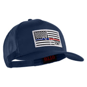 USA Flag EMT Silver Blue Red Patched Solid Cotton Twill 5 panel Mesh Back Cap - Navy OSFM