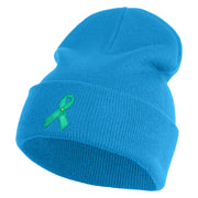 Green Awareness Iron on Embroidered Patched 12 Inch Long Knitted Beanie - Aqua OSFM