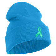 Green Awareness Iron on Embroidered Patched 12 Inch Long Knitted Beanie - Aqua OSFM