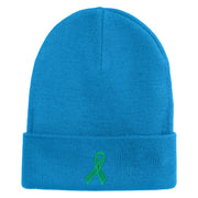 Green Awareness Iron on Embroidered Patched 12 Inch Long Knitted Beanie - Aqua OSFM