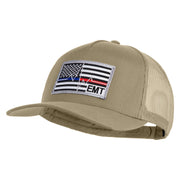 USA Flag EMT Silver Blue Red Patched Solid Cotton Twill 5 panel Mesh Back Cap - Khaki OSFM