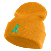 Green Awareness Iron on Embroidered Patched 12 Inch Long Knitted Beanie - Camel OSFM